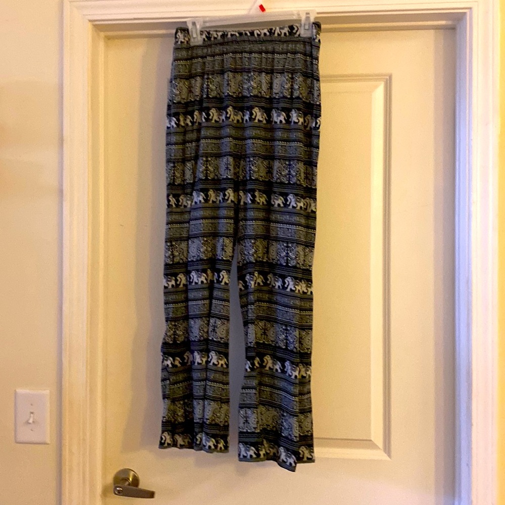 Womens Black and White Elephant Pants